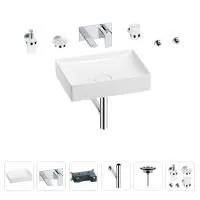 Раковина для ванной Wellsee Pure BY Wellsee 201006401 в наборе 8 в 1: раковина белого глянцевого цвета, встраиваемый смеситель, сифон, выпуск, аксессуары (цвет набора хром)