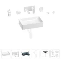 Раковина для ванной Wellsee Pure BY Wellsee 201006300 в наборе 8 в 1: раковина белого глянцевого цвета, встраиваемый смеситель, сифон, выпуск, аксессуары (цвет набора матовый белый)