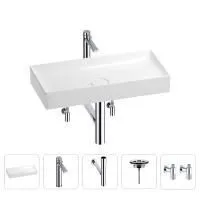 Раковина для ванной Wellsee Pure BY Wellsee 201004451 в наборе 5 в 1: раковина белого глянцевого цвета, высокий смеситель, сифон, выпуск, угловые вентили (цвет набора хром)