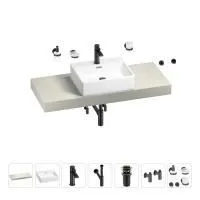 Раковина 50 см со столешницей 120 см Wellsee Graceful Pro 201012517 в наборе 10 в 1: столешница, раковина, смеситель, сифон, донный клапан, угловые вентили, аксессуары (цвет матовый черный)