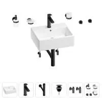 Раковина для ванной Wellsee Graceful Pro 201006672 в наборе 9 в 1: раковина белого глянцевого цвета, смеситель, сифон, донный клапан, угловые вентили, аксессуары (цвет набора матовый черный)