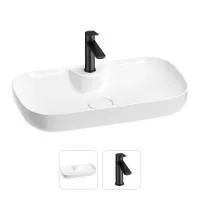 Раковина для ванной Wellsee Croquis 2.0 201000622 в наборе 2 в 1: овальная раковина белого глянцевого цвета, смеситель в цвете матовый черный