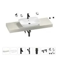 Раковина 65 см со столешницей 140 см Wellsee Eclatant 201013172 в наборе 10 в 1: столешница, раковина, смеситель, сифон, донный клапан, угловые вентили, аксессуары (цвет матовый черный)