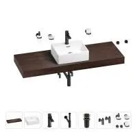 Раковина 43 см со столешницей 140 см Wellsee Graceful Pro 201012367 в наборе 10 в 1: столешница, раковина, смеситель, сифон, донный клапан, угловые вентили, аксессуары (цвет матовый черный)