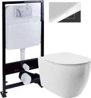 Комплект Унитаз подвесной STWORKI Муле HDC510NWH с микролифтом, безободковый + Инсталляция EWRIKA ProLT 0026-2020 + Кнопка 0041 хром