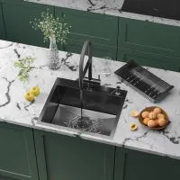 Кухонная мойка Roxen Simple 55 PVD (графит) с коландером и дозатором