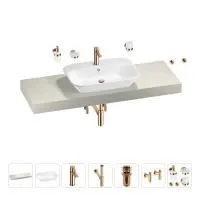 Раковина 65 см со столешницей 140 см Wellsee Eclatant 201013179 в наборе 10 в 1: столешница, раковина, смеситель, сифон, донный клапан, угловые вентили, аксессуары (цвет розовое золото)