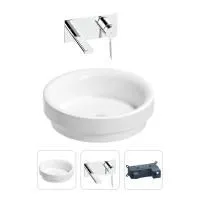 Раковина для ванной Wellsee Doux 201000666 в наборе 2 в 1: круглая раковина белого глянцевого цвета, встраиваемый смеситель в цвете хром