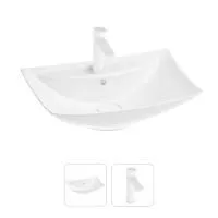 Раковина для ванной Wellsee Cerulean 201000800 в наборе 2 в 1: прямоугольная раковина белого глянцевого цвета, смеситель в цвете матовый белый