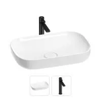 Раковина для ванной Wellsee Croquis 201000577 в наборе 2 в 1: овальная раковина белого глянцевого цвета, высокий смеситель в цвете матовый черный