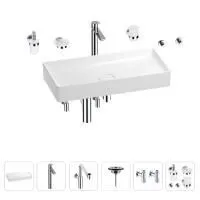 Раковина для ванной Wellsee Pure BY Wellsee 201006531 в наборе 9 в 1: раковина белого глянцевого цвета, высокий смеситель, сифон, выпуск, угловые вентили, аксессуары (цвет хром)