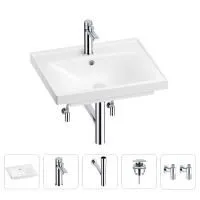 Раковина для ванной Wellsee FreeDom 201004851 в наборе 5 в 1: раковина белого глянцевого цвета, смеситель, сифон, донный клапан, угловые вентили (цвет набора хром)