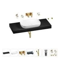 Раковина 60 см со столешницей 120 см Wellsee Croquis 201008243 в наборе 9 в 1: столешница, раковина, встраиваемый смеситель, сифон, выпуск, аксессуары (цвет набора золото)