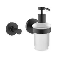 Акционный набор аксессуаров для туалета 2 в 1 Wellsee Finishing Touch 182512001: дозатор для жидкого мыла и крючок для полотенца (цвет черный матовый)