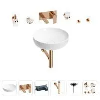 Раковина для ванной Wellsee Chalice Perfection 201006179 в наборе 8 в 1: раковина белого глянцевого цвета, встраиваемый смеситель, сифон, выпуск, аксессуары (цвет набора розовое золото)
