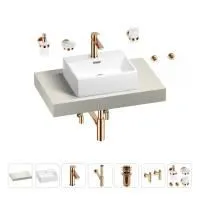 Раковина 43 см со столешницей 80 см Wellsee Graceful Pro 201012154 в наборе 10 в 1: столешница, раковина, смеситель, сифон, донный клапан, угловые вентили, аксессуары (цвет розовое золото)