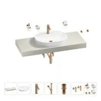 Раковина 60 см со столешницей 120 см Wellsee Calin 201007779 в наборе 10 в 1: столешница, раковина, смеситель, сифон, донный клапан, угловые вентили, аксессуары (цвет розовое золото)