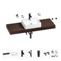 Раковина 50 см со столешницей 140 см Wellsee Graceful Pro 201012602 в наборе 10 в 1: столешница, раковина, смеситель, сифон, донный клапан, угловые вентили, аксессуары (цвет матовый черный)