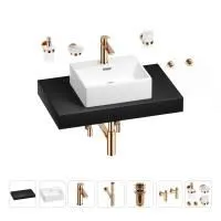 Раковина 43 см со столешницей 80 см Wellsee Graceful Pro 201012204 в наборе 10 в 1: столешница, раковина, смеситель, сифон, донный клапан, угловые вентили, аксессуары (цвет розовое золото)