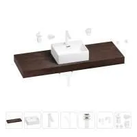 Раковина 43 см со столешницей 140 см Wellsee Graceful Pro 201012370 в наборе 10 в 1: столешница, раковина, смеситель, сифон, донный клапан, угловые вентили, аксессуары (цвет матовый белый)