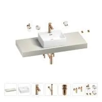 Раковина 43 см со столешницей 120 см Wellsee Graceful Pro 201012274 в наборе 10 в 1: столешница, раковина, смеситель, сифон, донный клапан, угловые вентили, аксессуары (цвет розовое золото)