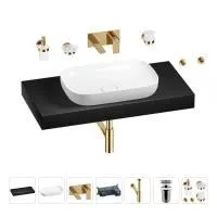 Раковина 60 см со столешницей 100 см Wellsee Croquis 201008123 в наборе 9 в 1: столешница, раковина, встраиваемый смеситель, сифон, выпуск, аксессуары (цвет набора золото)