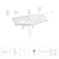 Раковина для ванной Wellsee Bisou 201007415 в наборе 9 в 1: раковина белого глянцевого цвета, смеситель, сифон, донный клапан, угловые вентили, аксессуары (цвет набора матовый белый)