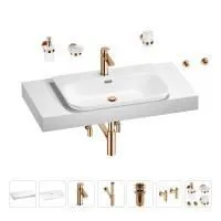 Раковина 65 см со столешницей 100 см Wellsee Eclatant 2.0 201013274 в наборе 10 в 1: столешница, раковина, смеситель, сифон, донный клапан, угловые вентили, аксессуары (цвет розовое золото)