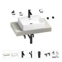 Раковина 50 см со столешницей 80 см Wellsee Graceful Pro 201012392 в наборе 10 в 1: столешница, раковина, смеситель, сифон, донный клапан, угловые вентили, аксессуары (цвет матовый черный)