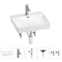 Раковина для ванной Wellsee DeSire 201005486 в наборе 5 в 1: раковина белого глянцевого цвета, смеситель, сифон, выпуск, угловые вентили (цвет набора хром)