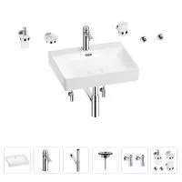Раковина для ванной Wellsee DeSire 201007586 в наборе 9 в 1: раковина белого глянцевого цвета, смеситель, сифон, выпуск, угловые вентили, аксессуары (цвет набора хром)