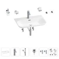 Раковина для ванной Wellsee Eclatant 2.0 201007536 в наборе 9 в 1: раковина белого глянцевого цвета, смеситель, сифон, донный клапан, угловые вентили, аксессуары (цвет набора хром)