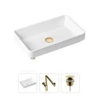 Комплект 3 в 1 Lavinia Boho Bathroom Sink 21520158: накладная фарфоровая раковина 55 см, металлический сифон, донный клапан