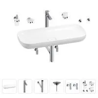 Раковина для ванной Wellsee Croquis 201005766 в наборе 9 в 1: раковина белого глянцевого цвета, высокий смеситель, сифон, выпуск, угловые вентили, аксессуары (цвет хром)