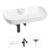 Раковина для ванной Wellsee Croquis 2.0 201001097 в наборе 3 в 1: овальная раковина белого глянцевого цвета, сифон, выпуск в цвете матовый черный