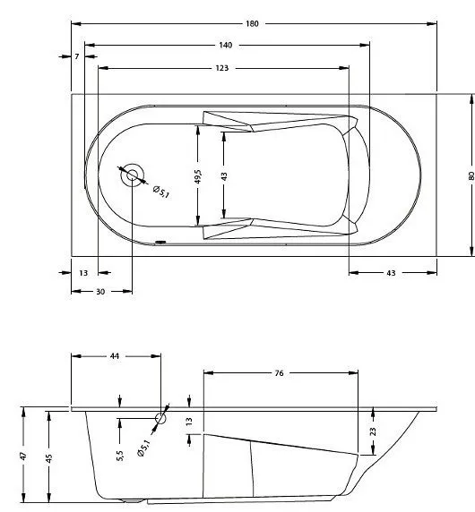 Акриловая ванна с усиленным каркасом и сифоном Riho Lazy 180х80 L BC4300500000000