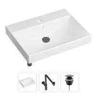Комплект 3 в 1 Lavinia Boho Bathroom Sink 21520589: врезная фарфоровая раковина 60 см, металлический сифон, донный клапан