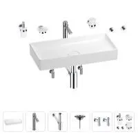 Раковина для ванной Wellsee Pure BY Wellsee 201006456 в наборе 9 в 1: раковина белого глянцевого цвета, высокий смеситель, сифон, выпуск, угловые вентили, аксессуары (цвет хром)