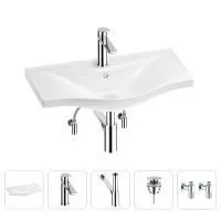 Раковина для ванной Wellsee Bisou 201005276 в наборе 5 в 1: раковина белого глянцевого цвета, смеситель, сифон, донный клапан, угловые вентили (цвет набора хром)
