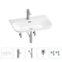 Раковина для ванной Wellsee Eclatant 2.0 201005461 в наборе 5 в 1: раковина белого глянцевого цвета, смеситель, сифон, донный клапан, угловые вентили (цвет набора хром)