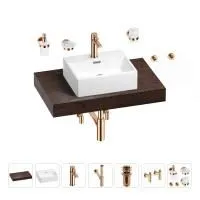 Раковина 43 см со столешницей 80 см Wellsee Graceful Pro 201012189 в наборе 10 в 1: столешница, раковина, смеситель, сифон, донный клапан, угловые вентили, аксессуары (цвет розовое золото)