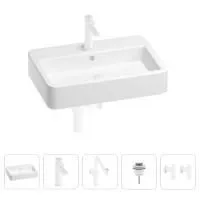 Раковина для ванной Wellsee Halcyon 201004525 в наборе 5 в 1: раковина белого глянцевого цвета, смеситель, сифон, донный клапан, угловые вентили (цвет набора матовый белый)