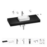 Раковина 42 см со столешницей 120 см Wellsee Pure BY Wellsee 201010966 в наборе 10 в 1: столешница, раковина, высокий смеситель, сифон, выпуск, кран-вентили, аксессуары (цвет хром)