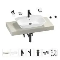 Раковина 65 см со столешницей 100 см Wellsee Eclatant 201013052 в наборе 10 в 1: столешница, раковина, смеситель, сифон, донный клапан, угловые вентили, аксессуары (цвет матовый черный)