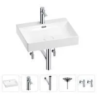 Раковина для ванной Wellsee DeSire 201005501 в наборе 5 в 1: раковина белого глянцевого цвета, смеситель, сифон, выпуск, угловые вентили (цвет набора хром)