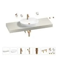 Раковина 60 см со столешницей 140 см Wellsee Calin 201007839 в наборе 10 в 1: столешница, раковина, смеситель, сифон, донный клапан, угловые вентили, аксессуары (цвет розовое золото)