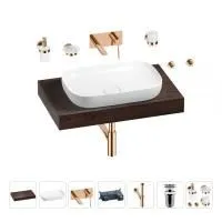 Раковина 60 см со столешницей 80 см Wellsee Croquis 201007969 в наборе 9 в 1: столешница, раковина, встраиваемый смеситель, сифон, выпуск, аксессуары (цвет набора розовое золото)