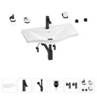 Раковина для ванной Wellsee Bisou 201007367 в наборе 9 в 1: раковина белого глянцевого цвета, смеситель, сифон, донный клапан, угловые вентили, аксессуары (цвет набора матовый черный)