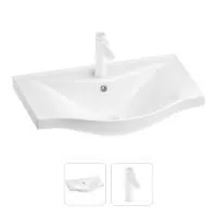 Раковина для ванной Wellsee Bisou 201000915 в наборе 2 в 1: полукруглая раковина белого глянцевого цвета, смеситель в цвете матовый белый