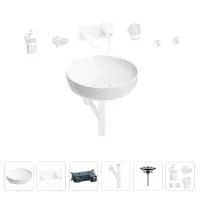 Раковина для ванной Wellsee Chalice Perfection 201006185 в наборе 8 в 1: раковина белого глянцевого цвета, встраиваемый смеситель, сифон, выпуск, аксессуары (цвет набора матовый белый)